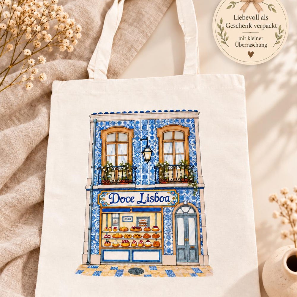 Doce Lisboa illustrated canvas tote bag