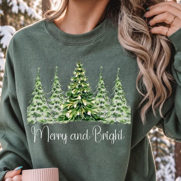 Olive Merry and Bright Christmas tree sweatshirt